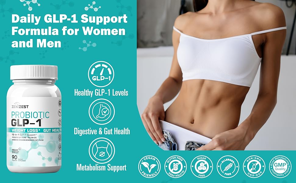 GLP-1 Probiotic Weight Loss Support Supplement - Women Men GLP1 Booster with Berberine - Natural Keto Daily Oral GLP1 Appetite Suppressant Hunger Control Metabolism Fat Burn Gut Health Daily GLP-1 Support Formula for Women and Men - Probiotic supplement bottle with health benefits
