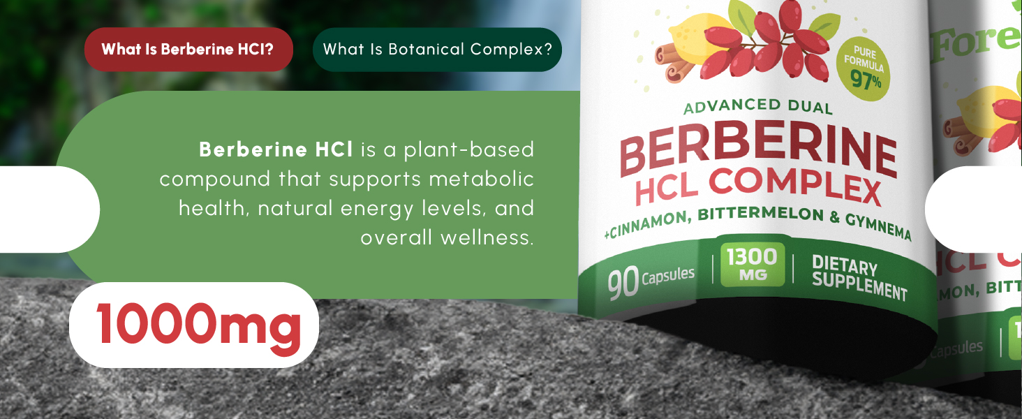 Berberine Supplement 1300mg per Serving- 97% Tested Ultra High Potency Berberine HCl with Ceylon Cinnamon, Bitter Melon & Gymnema, 10:1 Extract Berberis Supplements, Weight Management, 90 Veggie Caps 1000 mg berberine hci metabolism weight support berberine complex