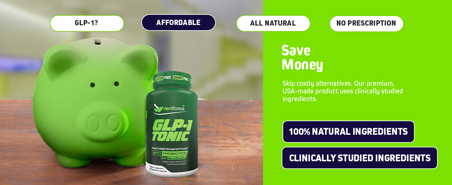 Herbtonics GLP-1 Tonic Weight Supplement – Natural GLP-1 Support with Apple Cider Vinegar, BHB Salts & Probiotics – Supports Appetite Regulation, Metabolism, Digestion & Detox – 60 Vegan Capsules GLP-1 Tonic blends Apple Cider Vinegar, probiotics, BHB salts to help gut wellness and metabolism