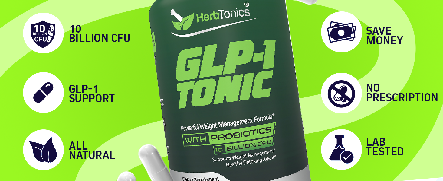 Herbtonics GLP-1 Tonic Weight Supplement – Natural GLP-1 Support with Apple Cider Vinegar, BHB Salts & Probiotics – Supports Appetite Regulation, Metabolism, Digestion & Detox – 60 Vegan Capsules GLP-1 Tonic blends Apple Cider Vinegar, probiotics, BHB salts to help gut wellness and metabolism