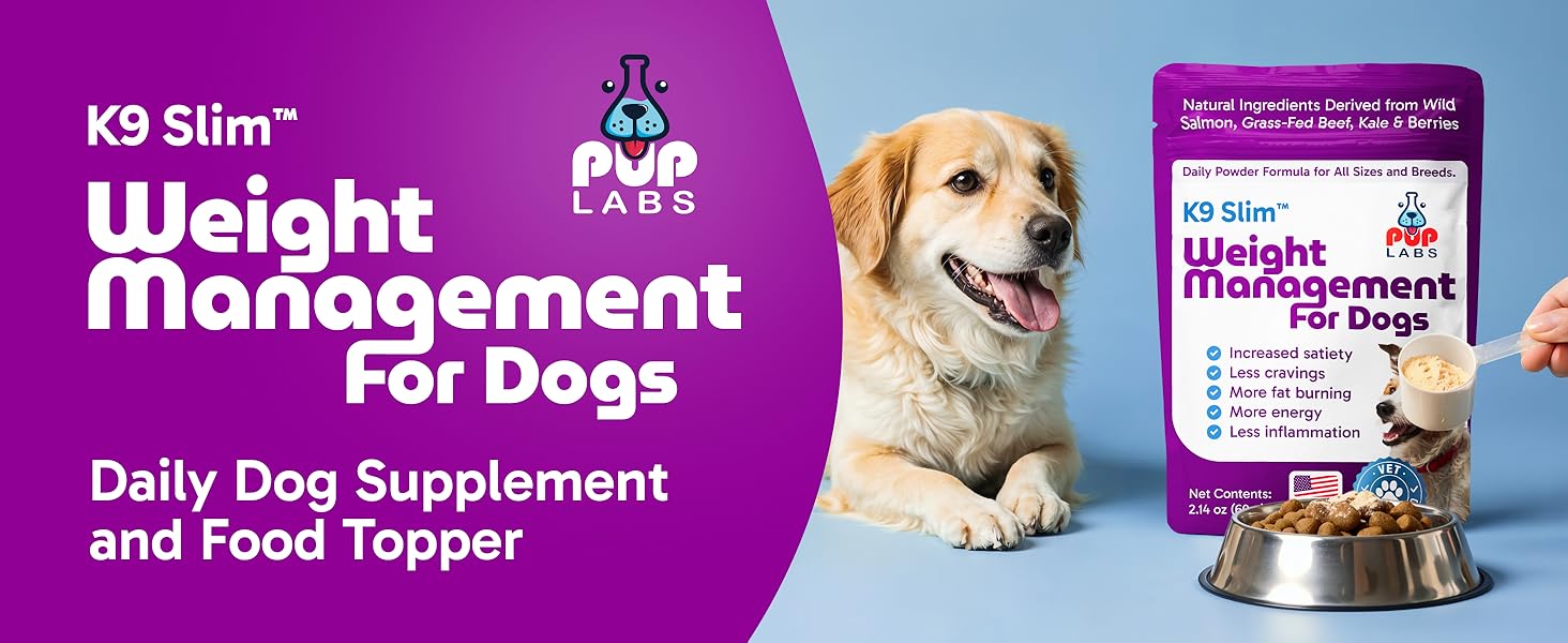 K9 Slim Dog Weight Loss Supplement, Natural Weight Management Dog Food Topper for Less Cravings, More Fat Burning and Energy, 2.14 oz Bag weight management supplement for dogs