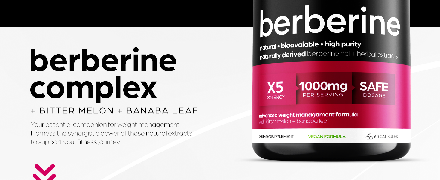 Berberine Supplement 1000mg Potent Botanical Capsules for Weight Management with Bitter Melon and Banaba Leaf - HCl from Barberry Extract- 30 Servings berberine premium