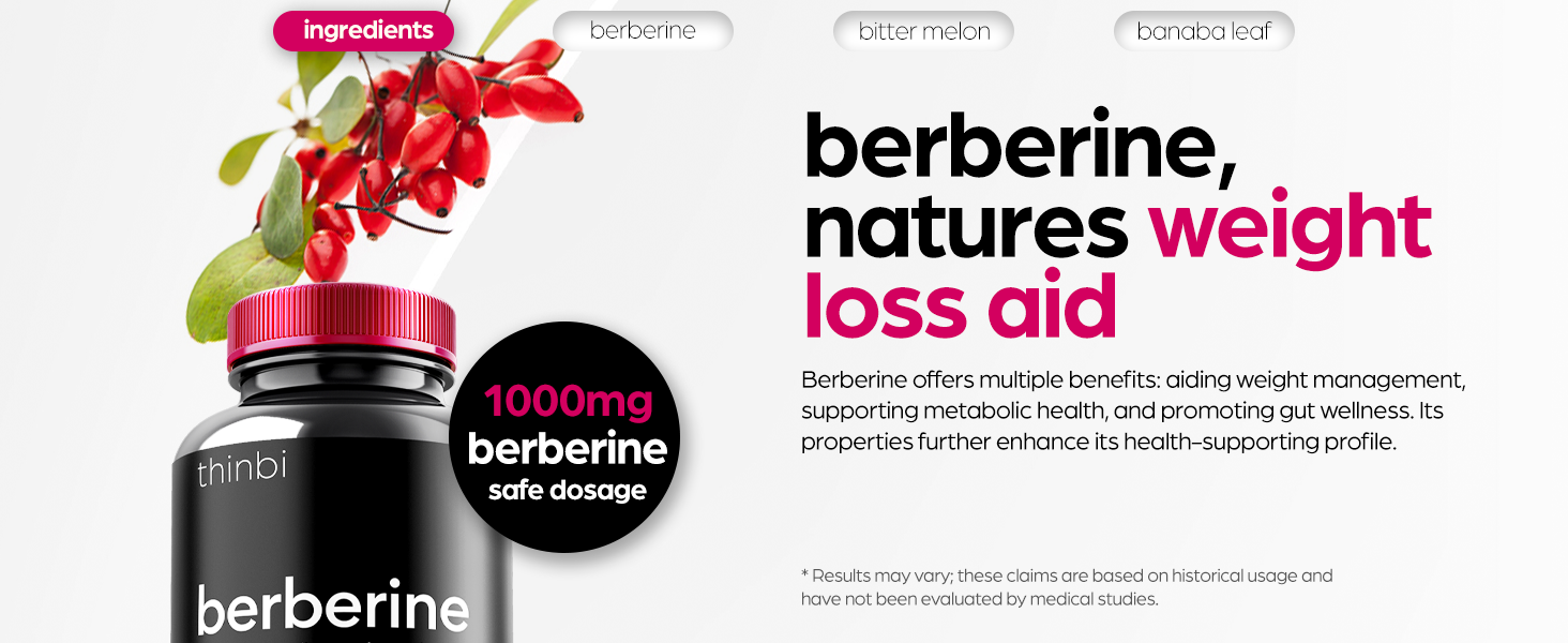 Berberine Supplement 1000mg Potent Botanical Capsules for Weight Management with Bitter Melon and Banaba Leaf - HCl from Barberry Extract- 30 Servings berberine premium