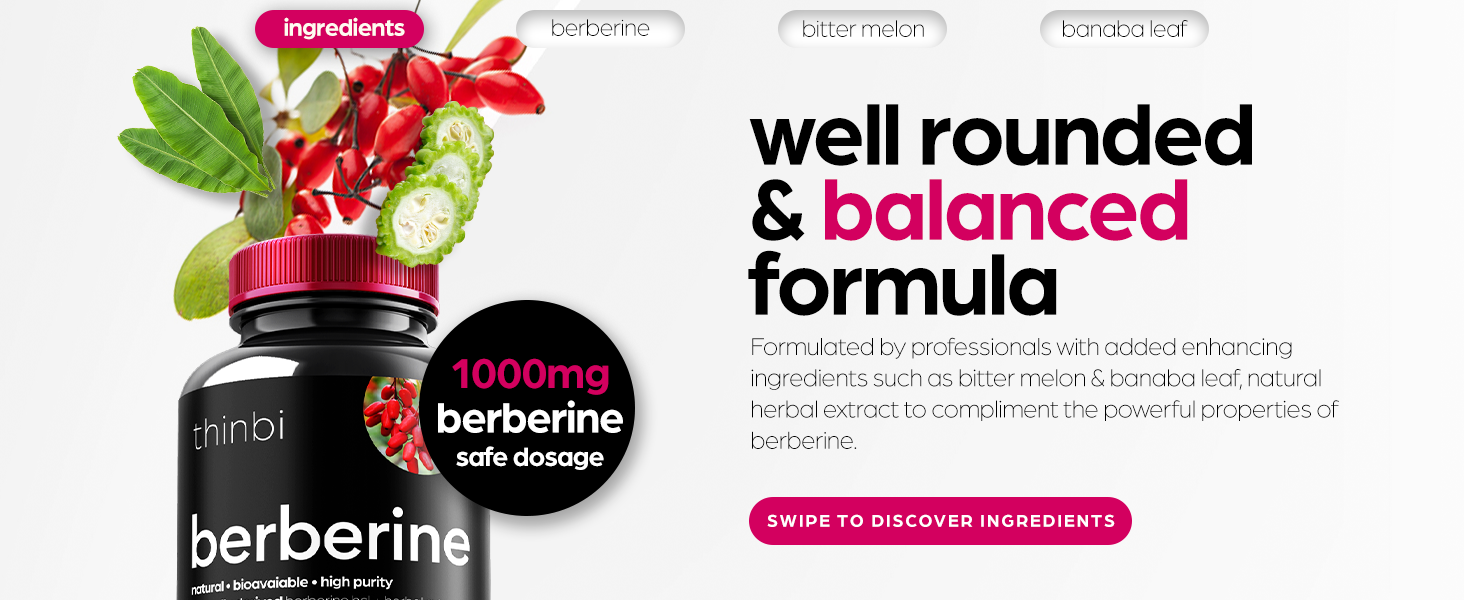 Berberine Supplement 1000mg Potent Botanical Capsules for Weight Management with Bitter Melon and Banaba Leaf - HCl from Barberry Extract- 30 Servings berberine premium