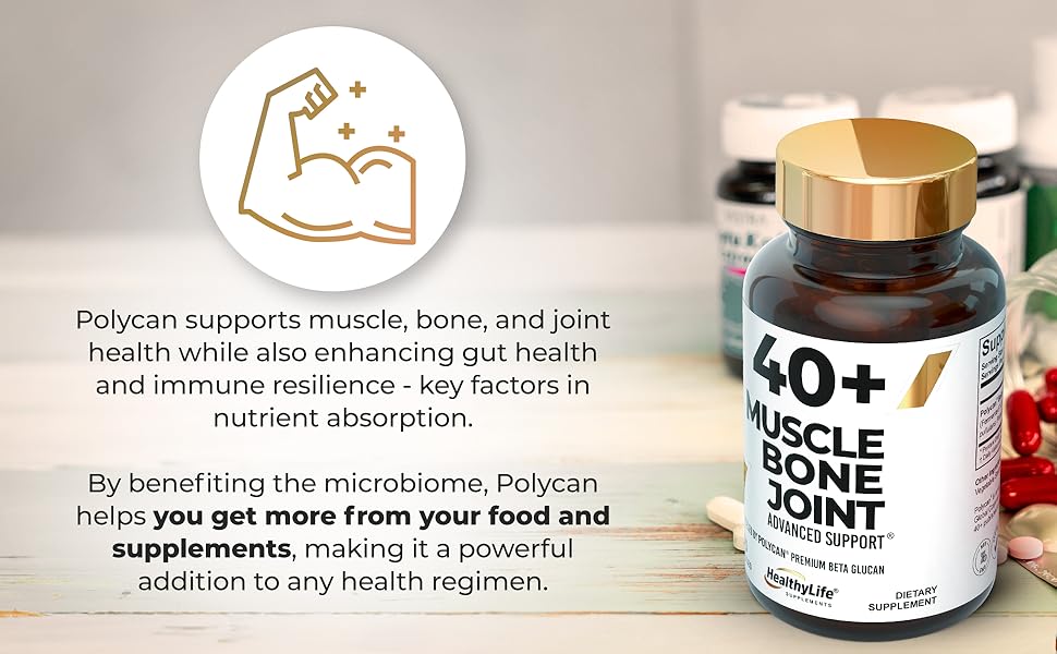 Prevents Muscle Loss and Supports Bone, Joint, and Immune Health – Powered by Clinically Proven Polycan Fermented Beta-Glucan (60 Capsules) Polycan supports muscle, bone, and joint health