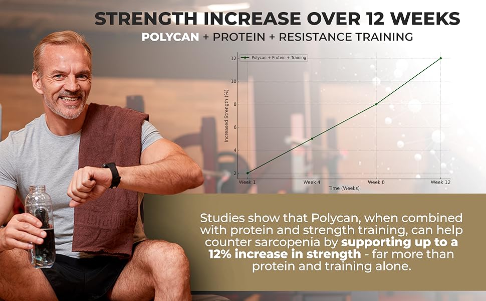 Prevents Muscle Loss and Supports Bone, Joint, and Immune Health – Powered by Clinically Proven Polycan Fermented Beta-Glucan (60 Capsules) Strength increase over 12 weeks