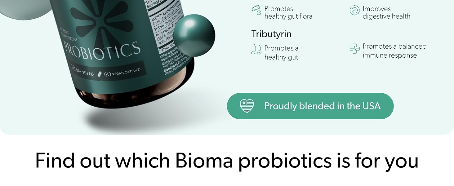 BIOMA Probiotics - Digestive Health Probiotic - Gut Support for Men & Women with Xylooligosaccharides, Tributyrin & Bifidobacterium - Vegan & Gluten Free - 60 Delayed-Release Capsules (30-Day Supply) 4D