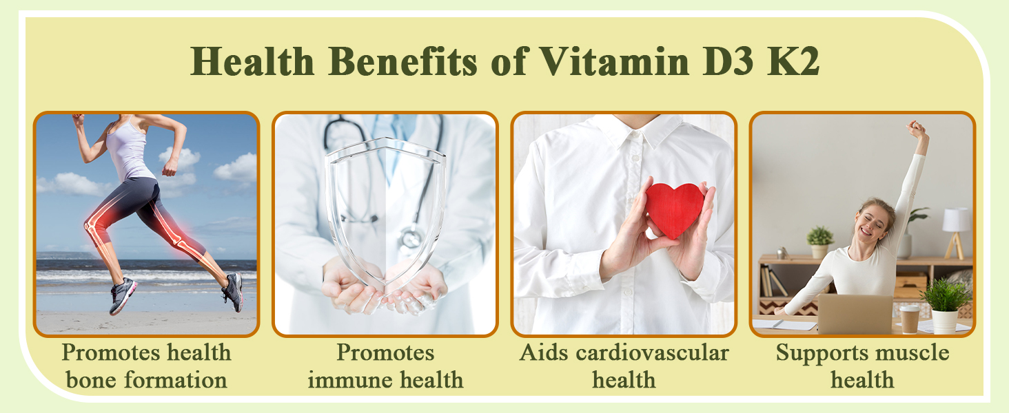 2-in-1 Vitamin D3 K2 Supplement Softgel, Vitamin D3 10000 IU and Vitamin K2 200 mcg, K2 MK7 with D3 Vitamin Supplement Support Immune, Heart, Joint, Teeth & Bone Health k2 d3 vitamin supplement