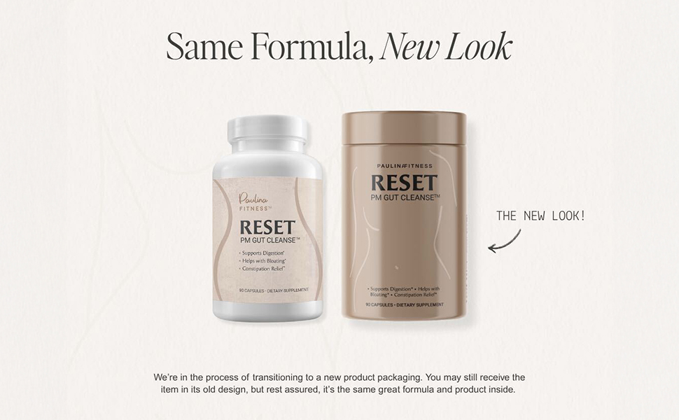 Paulina FITNESS Reset Overnight Digestive Aid, Bloating Relief, & Gut Health Supplement | Natural Detox & Digestive Cleanse to Support Weight Management and Relieve Constipation | 90 Capsules Paulina Fitness product with new packaging