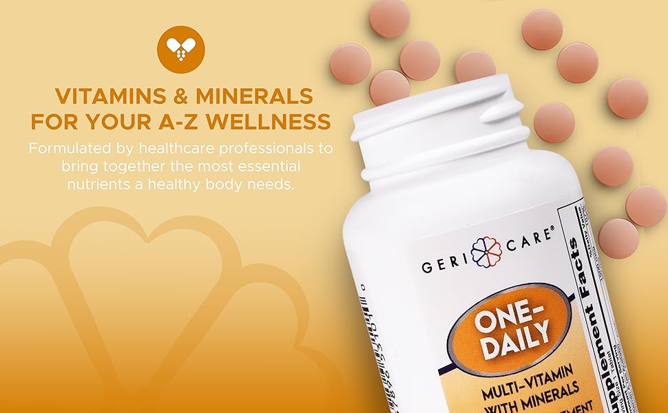 One-Daily Multivitamins with Minerals for Men & Women (100 Tablets) by GeriCare| High-Potency Multi-Vitamin & Multimineral Dietary Supplement for Immunity, Energy| Complete Daily Nutritional Support minerals