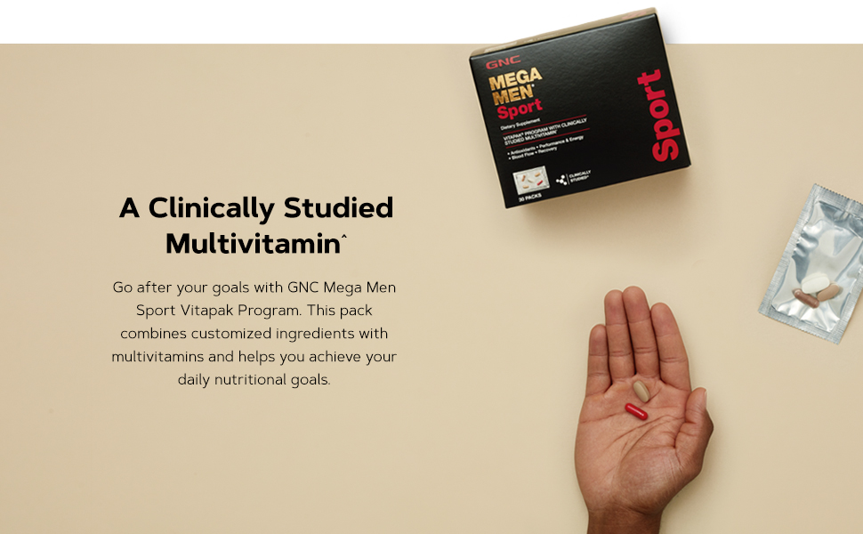 Mega Men Sport Vitapak Program, Convenient Complete Nutrition, 4 Products in 1 Packet, Athletic Performance, Energy, Recovery, Blood Flow, Arginine, 200mg Caffeine, Thermogenic, 30 Day Supply A Clinically Studied Multivitamin