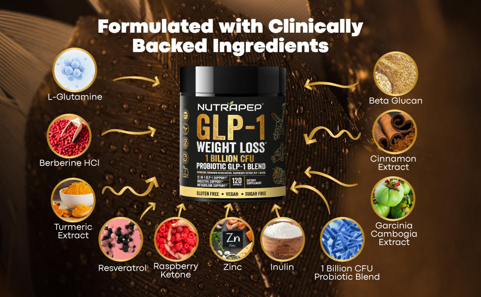 GLP-1 Probiotic Weight Loss Support Supplement - GLP 1 Booster with Berberine for Support Fat Burn NutraPep GLP-1 with clinically backed ingredients for fast insulin resistance support, kind formula