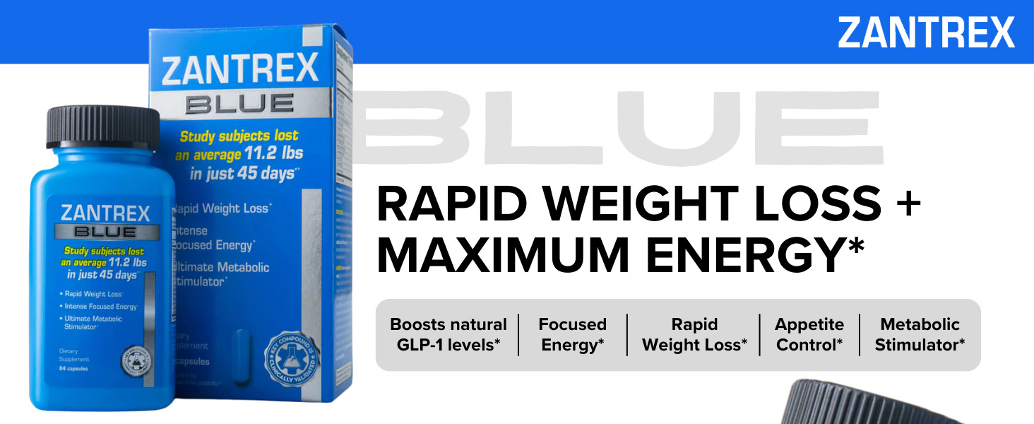 Zantrex Blue Energy & Thermogenesis Boost Energy | Weight Management Supplement for Appetite Control, Increased Calorie Burn and Supports GLP-1 Levels | 60 Capsules weight loss