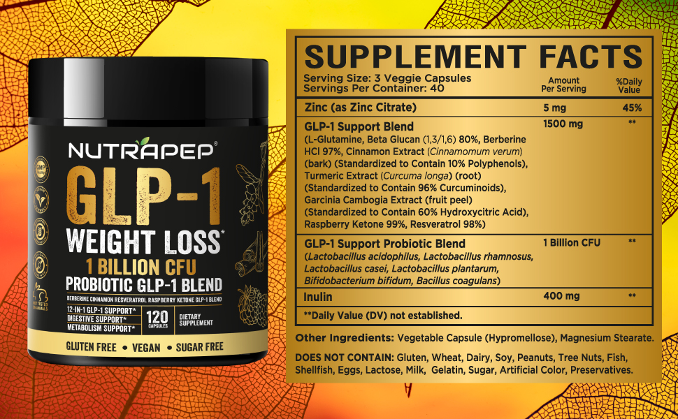 GLP-1 Probiotic Weight Loss Support Supplement - GLP 1 Booster with Berberine for Support Fat Burn NutraPep GLP-1 complete alternative supplement facts - fast kind weight loss with probiotics