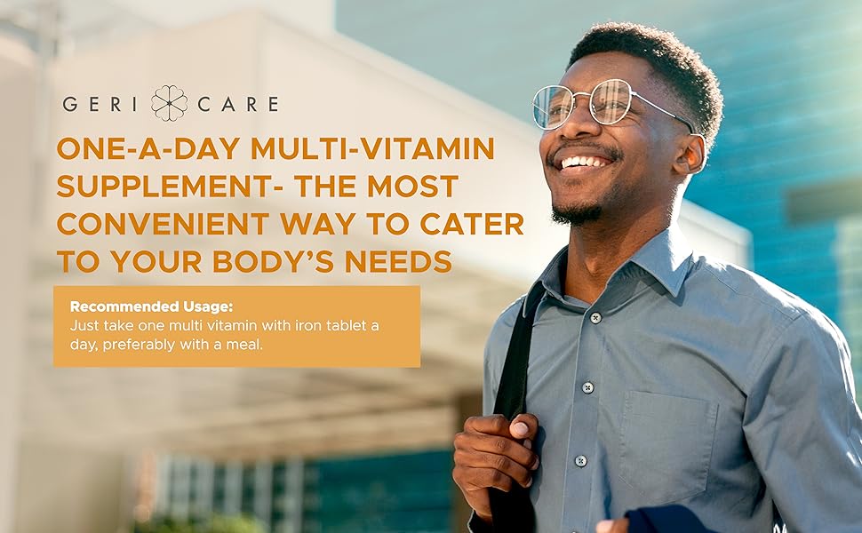 One-Daily Multivitamins with Minerals for Men & Women (100 Tablets) by GeriCare| High-Potency Multi-Vitamin & Multimineral Dietary Supplement for Immunity, Energy| Complete Daily Nutritional Support supplement