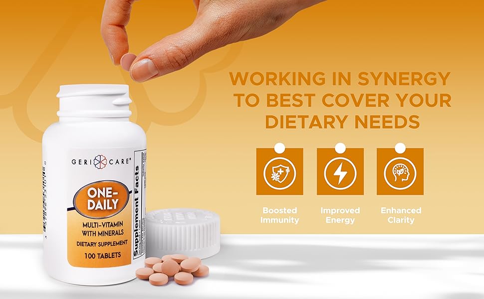 One-Daily Multivitamins with Minerals for Men & Women (100 Tablets) by GeriCare| High-Potency Multi-Vitamin & Multimineral Dietary Supplement for Immunity, Energy| Complete Daily Nutritional Support immunity