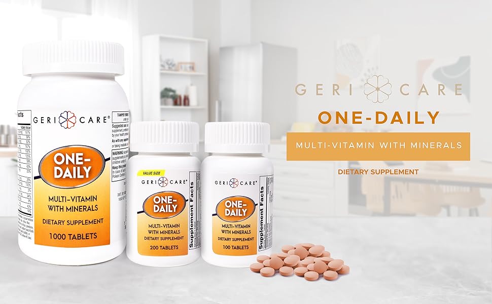One-Daily Multivitamins with Minerals for Men & Women (100 Tablets) by GeriCare| High-Potency Multi-Vitamin & Multimineral Dietary Supplement for Immunity, Energy| Complete Daily Nutritional Support one daily