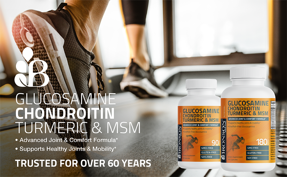 Bronson Glucosamine Chondroitin Turmeric & MSM Advanced Joint & Cartilage Formula, Supports Healthy Joints, Mobility & Cartilage - Non-GMO, 60 Capsules bronson