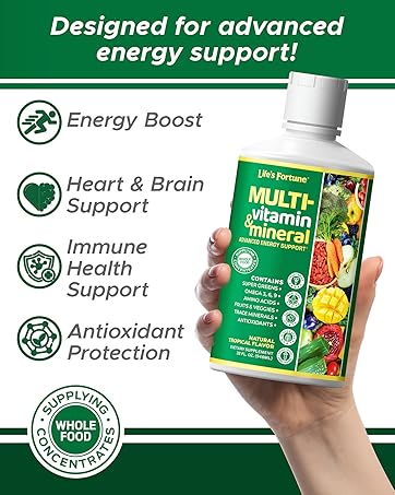 Life's Fortune Liquid Multivitamin for Adults Men & Women, Teens – High Absorption Daily Vitamins – Trace Minerals, Amino Acids with Biotin, L-Arginine, Potassium – Tropical Flavor, Sugar Free, 32 oz Vitamins, Minerals & Supplements, Vitamins for Energy, Vitamins for all the family