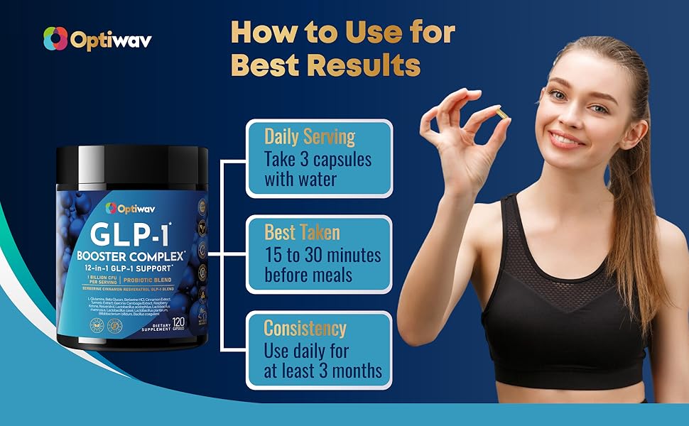 GLP-1 Probiotic Weight Loss Supplement - Women Men GLP1 Booster with Berberine - Natural GLP 1 Daily Oral Appetite Suppressant Hunger Control Metabolism Fat Burn & Gut Health Support Usage instructions: take 3 capsules daily with water, 15-30 minutes before meals