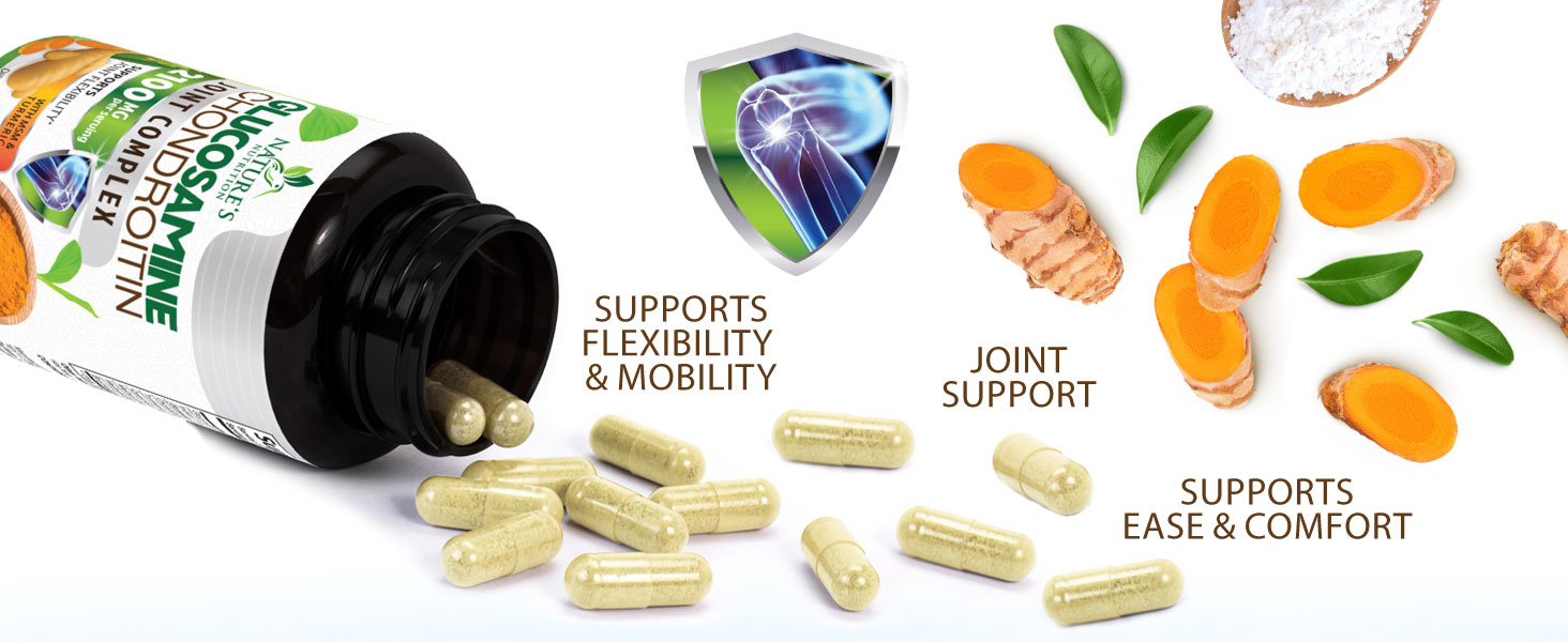 Glucosamine Chondroitin MSM 2100mg - 3x Strength Joint Support Supplement for Joint Mobility & Comfort For Men and Women, Glucosamine Supplements Complex with Turmeric & Boswellia - 60 Capsules Glucosamine Chondroitin MSM Turmeric men msn natures nutrition para plus supplement supplements