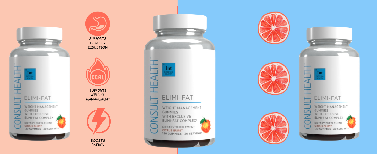 Consult Health ELIMI-Fat Apple Cider Vinegar Morosil Weight Management Gummies - Supports Weight Loss- Gluten Free, Keto, Vegan - Citrus Flavor 120 Count ElimiFat