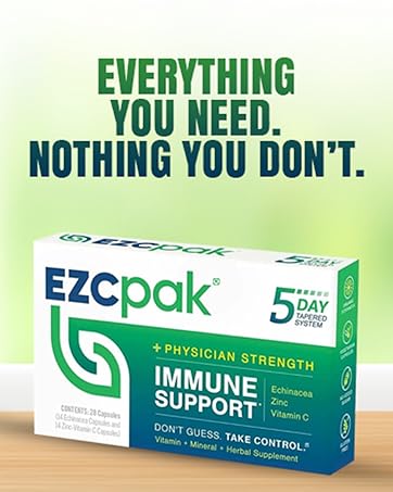 EZC Pak 5-Day Immune System Booster with Echinacea, Vitamin C, Zinc & Vitamin D - Tapered Immune Support Supplement for Adults - Supports Immunity, Easy Travel-Size Supplement Pack