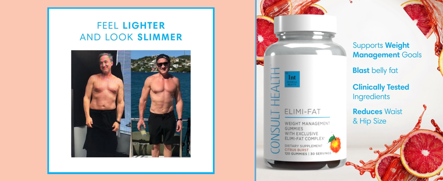 Consult Health ELIMI-Fat Apple Cider Vinegar Morosil Weight Management Gummies - Supports Weight Loss- Gluten Free, Keto, Vegan - Citrus Flavor 120 Count ElimiFat
