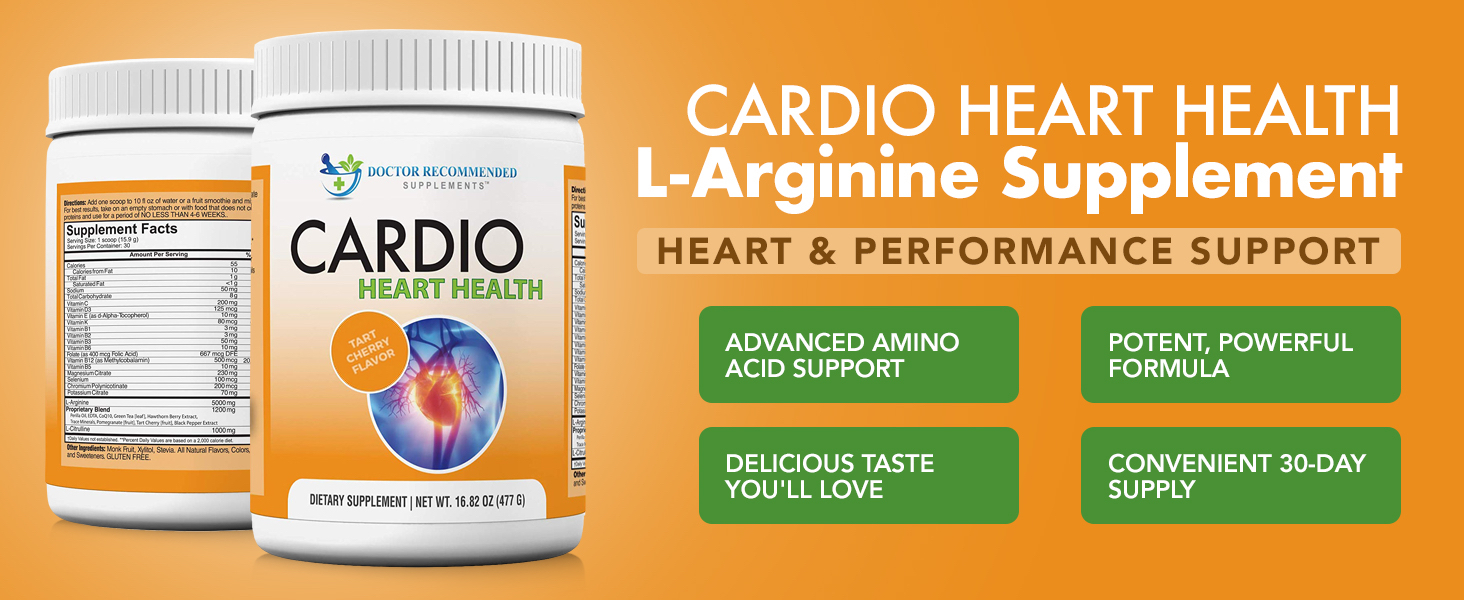 DOCTOR RECOMMENDED SUPPLEMENTS Cardio Heart Health Powder – L-Arginine Supplement 5000mg & L-Citrulline 1000mg, (Pack of 3-16.82 oz / 50.46 oz) l arginine powder