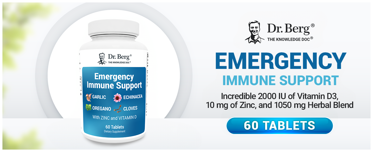 Dr. Berg Emergency Immune Support w/Echinacea - Potent Blend of Herbal Extracts (Warning: Strong Herbal Smells) - Immune Support Supplement Includes 2,000 IUs of Vitamin D & 10mg of Zinc - 60 Tablets Dr. Berg Emergency Immune Support Premium A+ Content Immune System Immune Health Immunity