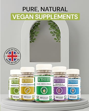 Strength & Spices Bone, Muscle & Joints 100% Natural Supplement – 28 Ingredients w Turmeric - 60 Vegan UK Made 1000mg Capsules – Mobility and Flexibility Support essential amino acids supplement