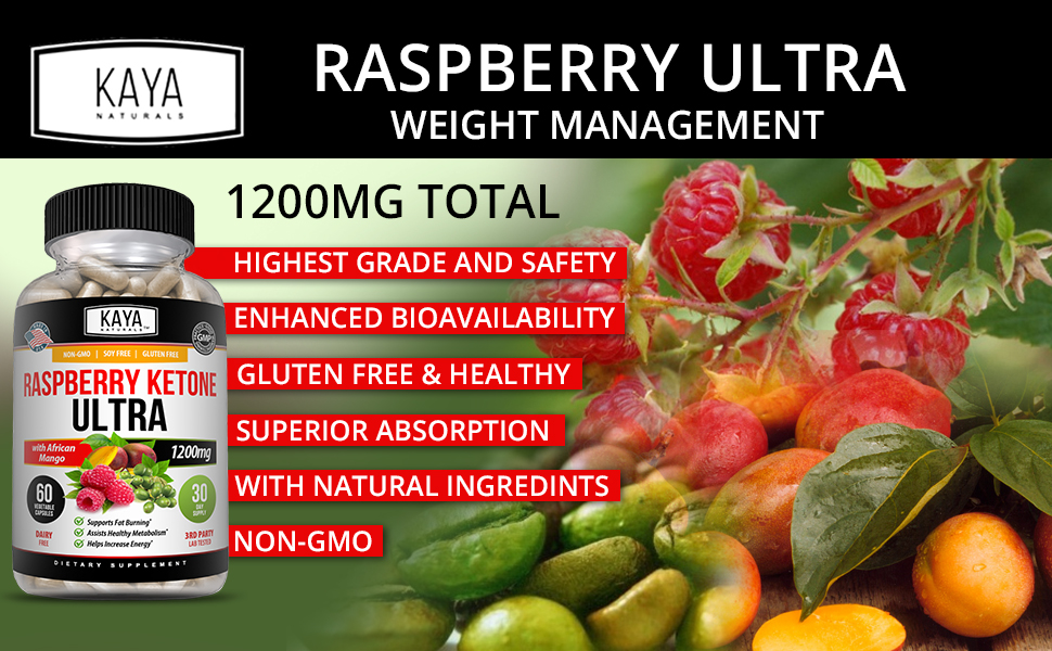 Kaya Naturals Keto Diet Raspberry Ketone - Weight Loss Supplement, Appetite Control, Boost Metabolism - 60 Count Kaya Naturals Raspberry Ketone Ultra helps regulate appetite and supports weight management goals.