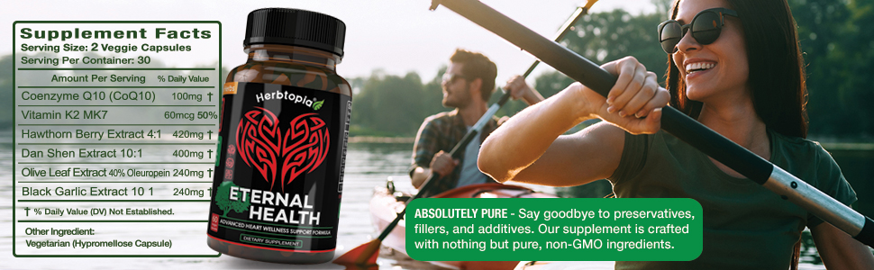 Eternal Health Blood Pressure Support Supplement – Heart Health & Blood Circulation Formula with CoQ10, K2 MK7, Black Garlic, Hawthorn, Olive Leaf & Dan Shen – 60 Capsules Eternal Health blends nature's wisdom with scientific precision.