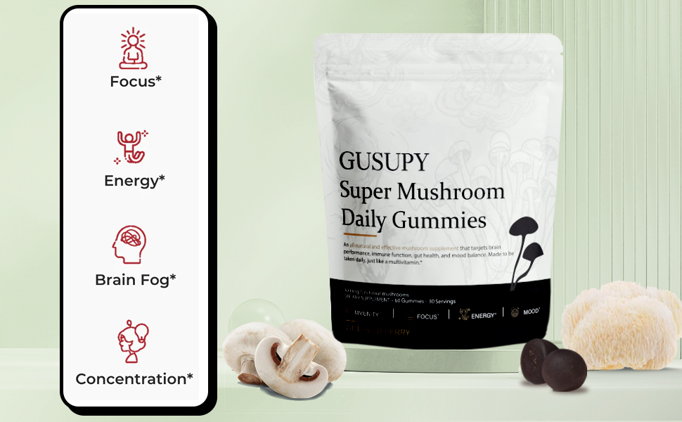 Lions Mane Mushroom Supplement Gummies - 12 Organic Mushroom Blend with Cordyceps, Reishi, Chaga, Blueberry Flavor Herbal Brain Supplement for Energy & Health, Cognitive, Memory & Focus, 60 Gummies Lions Mane Mushroom Gummies Supplement Organic Mushroom blueberry Flavor Herbal Brain Supplement