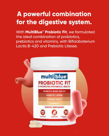 MultiBlue Probiotic Fit – Supports Natural GLP-1 & Appetite Control for Women & Men, Bifidobacterium B-420, Digestive & Gut Health, 10 Probiotic Strains, 60 Billion CFU, Prebiotic + Vitamin D3, 30ct Multible Probiotic fit combination of probiotics, prebiotics and vitamins.