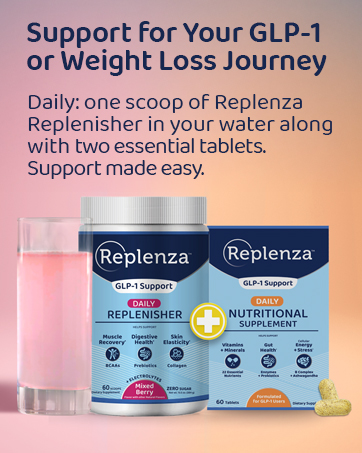 Replenza Daily GLP-1 Nutritional Support Supplement, Essential Vitamins and Minerals, Support for Gut Health, Stress and Cellular Energy – 60 Tablets support for your GLP1 or weight loss journey
