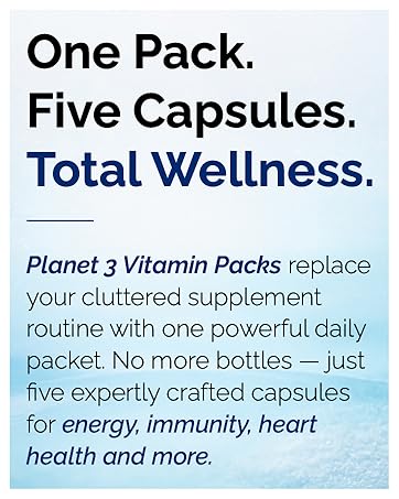 Daily Vitamin Packs for Men & Women – Immune, Energy & Heart Support with Vitamin D3, Omega-3, Probiotics, Methyl B12 & Vitamin C – Multivitamin with Lutein – Planet 3 Vitamin Packs, 30 Packets