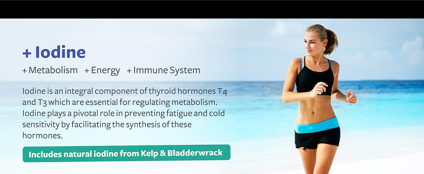 Thyroid Support with Iodine - 180 Capsules (Non-GMO) Improve Your Energy - Ashwagandha Root, Zinc, Selenium, Vitamin B12 Complex - Thyroid Health Supplement for Women and for Men - 90 Day Supply iodine supplements for thyroid