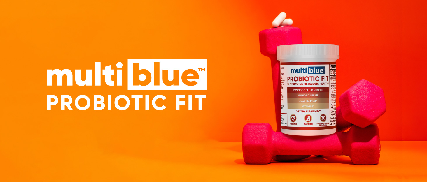 MultiBlue Probiotic Fit – Supports Natural GLP-1 & Appetite Control for Women & Men, Bifidobacterium B-420, Digestive & Gut Health, 10 Probiotic Strains, 60 Billion CFU, Prebiotic + Vitamin D3, 30ct probiotic prebiotic green tea cfu