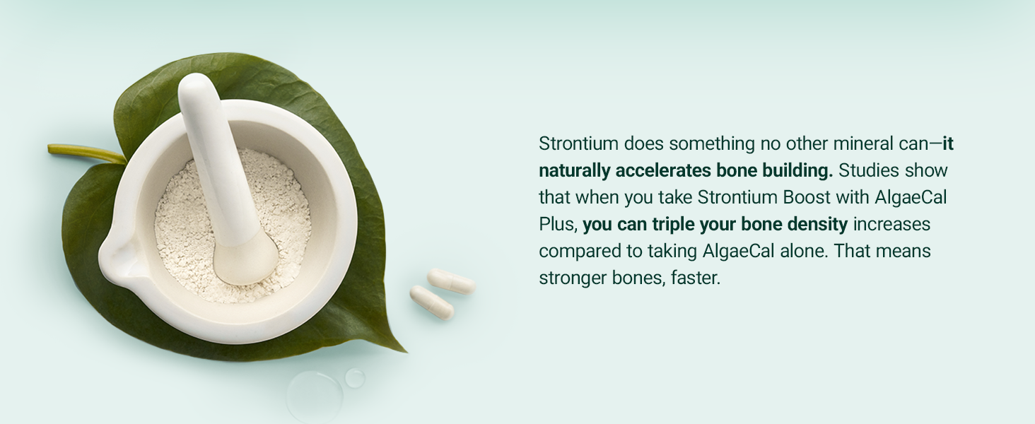 AlgaeCal - Strontium Boost, Natural Calcium Supplement for Bone Density Increase, Strontium Citrate 680 mg, Easy to Swallow for Bone Health & Bone Strength, Gluten-Free - 60 Veggie Caps- Made in USA algaecal,algaecal plus,bone strength supplements,algecal,algae cal strontium boost,algical,algacal