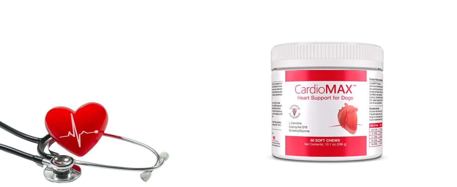 Heart Support Supplement for Dogs-Vet-Formulated, Antioxidant-Rich-L-Taurine, L-Carnitine,EPA,DHA,CoQ10-Aids Circulatory Strength, Cardiovascular Support, Heart Muscle Function-USA Made-60 Soft Chews CardioMAX Heart Support for Dogs