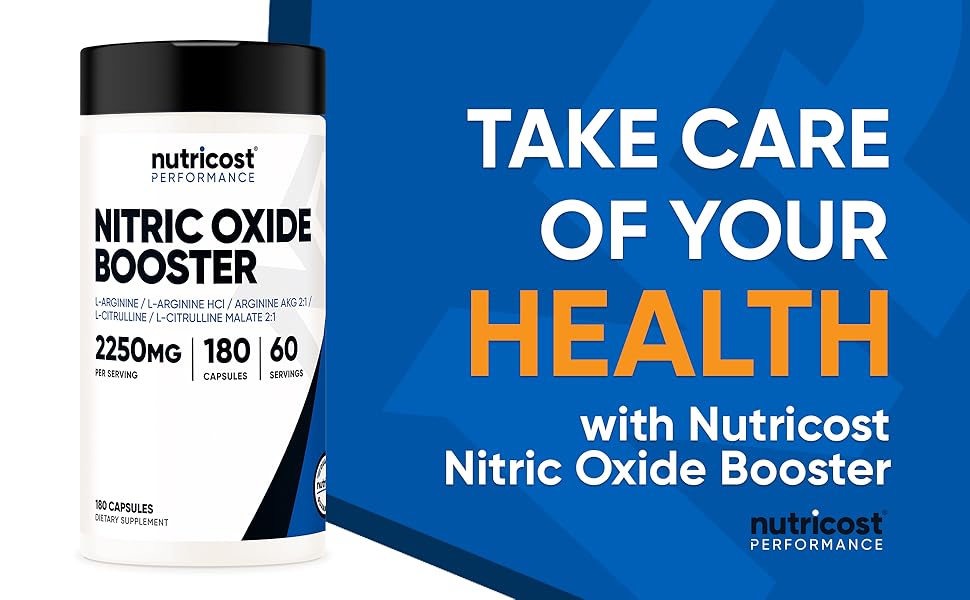Nutricost Nitric Oxide Booster 2250mg, 180 Capsules - 750mg Per Casule, 60 Servings - Gluten Free and Non-GMO Nitric Oxide Booster Supplement Capsules from Nutricost