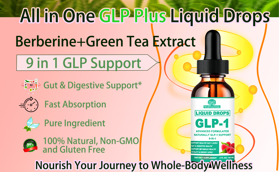 GLP-1 Supplements Drops | 9-in-1 Premium GLP1 Boost w. Berberine, Ceylon Cinnamon, Green Tea Extra- ct Eriocitrin, Naturally GLP 1 Support for Metabolism & Gut Digestion丨Raspberry, Sugar Free GLP-1 supplement