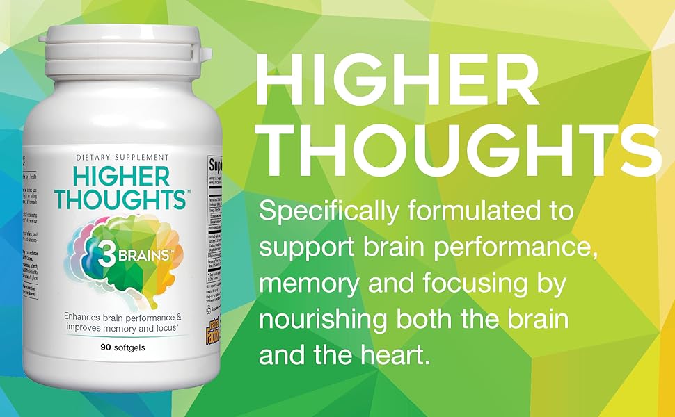 Natural Factors 3 Brains, Higher Thoughts, Support for Cognitive Health and Brain Function, Daily Dietary Supplement, 90 Softgels Higher Thoughts, formulated to support brain performance, memory and focusing