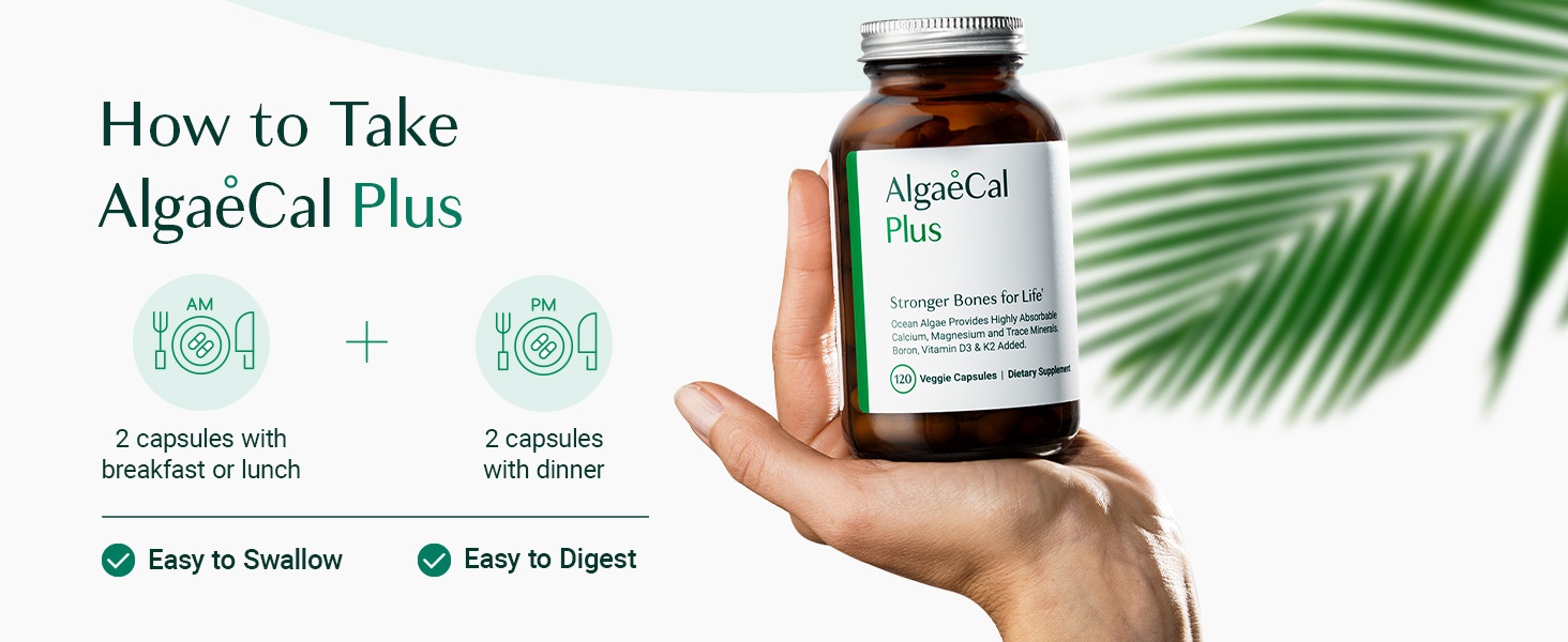 ALGAECAL Organic Red Algae Calcium Supplement for Bone Density, Vitamin K2 MK7 (100mg), Vitamin D3 (1600 IU), Magnesium (350mg) & Trace Minerals & Strength, Easy to Swallow, 120 Veggie Caps calcio para los huesos de mujer,algae calcium,algae cal plus,algea cal,algical,algacal,algae plus