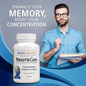 Neuro Care Nootropic Brain Health Supplement, Highly Concentrated Memory Booster Enhanced Mental Focus, Cognition, Memory, Concentration and Clarity, 100% Natural Dietary Supplement - 60 Tablets neurocare supplement