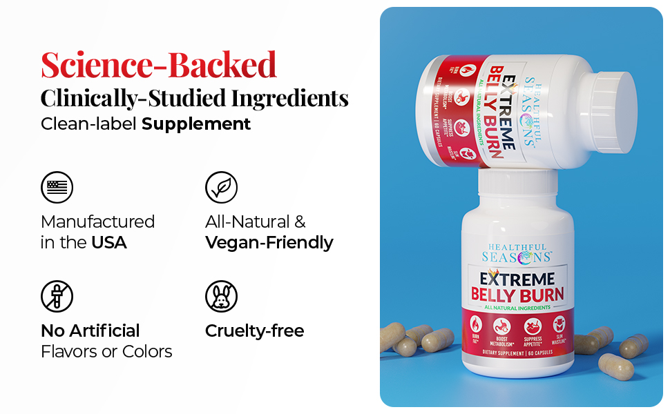 Extreme Belly Burn Weight Management Supplement for Women & Men - Garcinia Cambogia, African Mango, Apple Cider Vinegar & Green Tea - Helps Burn Fat, Boost Metabolism, Suppress Appetite - 60 Capsules Science Backed clinically studied ingredients