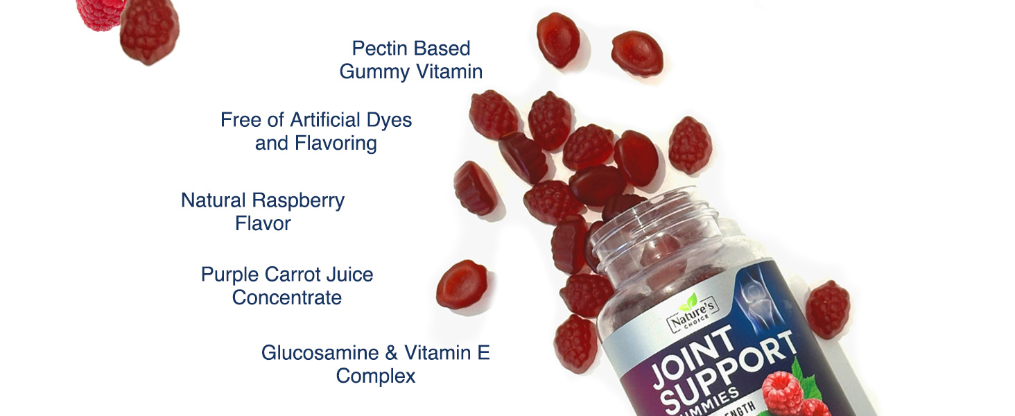Joint Support Gummies - Extra Strength Glucosamine Gummy Supplement with Vitamin E - Natural Cartilage Joint Health & Flexibility Support, Best Support Glucosamine Chew for Men & Women - 60 Gummies gummy health humans made men natural nature natures choice non nutrition sulfate supplements
