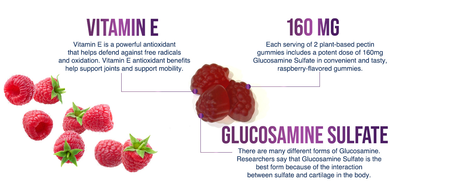 Joint Support Gummies - Extra Strength Glucosamine Gummy Supplement with Vitamin E - Natural Cartilage Joint Health & Flexibility Support, Best Support Glucosamine Chew for Men & Women - 60 Gummies move bone muscle joints knee hands flex hip support by caplets capsules care chewable