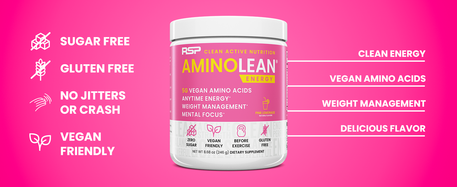 RSP Nutrition AminoLean Pre Workout Powder, Amino Energy & Weight Management with BCAA Amino Acids & Natural Caffeine, Preworkout Boost for Men & Women, 30 Serv